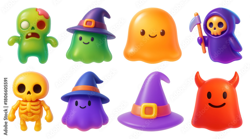 Fototapeta premium PNG Colorful Halloween cartoon characters, element set on transparent background