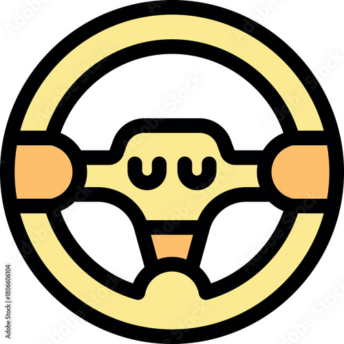 Round steering wheel with handles, representing driving, automobiles, and control over vehicles