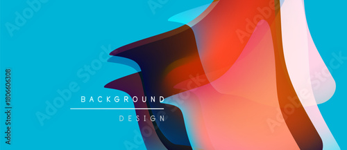 Abstract vibrant background. Overlapping translucent shapes create dynamic visual effect. Blue dominates with orange accents. Modern design elements present.