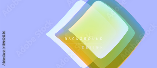 Abstract geometric shapes overlap. Soft gradients create vibrant color transitions. Light lavender background provides subtle contrast. Design feels modern, clean.