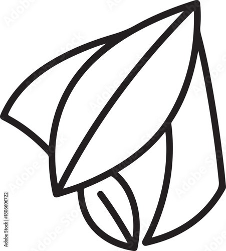 Minimalist line art illustration featuring multiple overlapping abstract layered petals or leaves forming stylized representation of floral bud or plant growth.