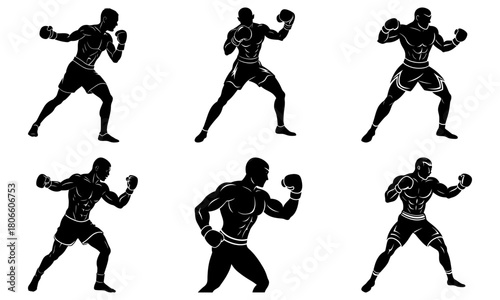 Dynamic boxing silhouettes showcase strength and power, perfect for fitness, sports, and determination themes, originally a scalable vector graphic