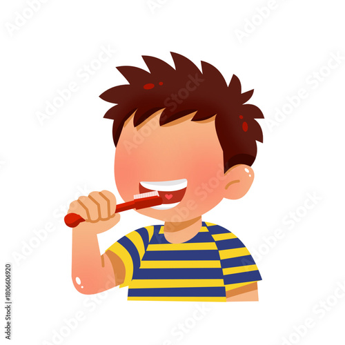 Boy brushing her teeth