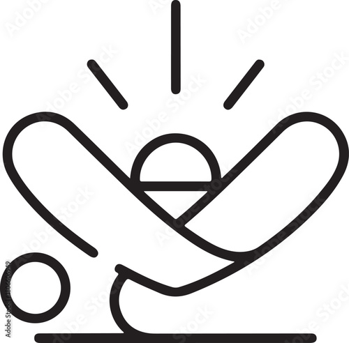 Person holding head experiencing headache or migraine pain symptom icon illustration vector outline drawing representing stress sickness discomfort.