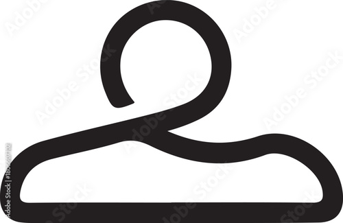 Simple black outline vector icon depicting single garment hanger essential accessory for organizing clothing items and maintaining tidy wardrobe