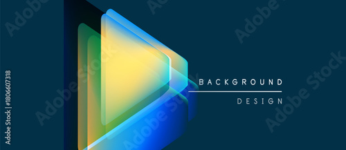 Abstract play button design. Gradient colors blend, creating modern visual effect. Dark background emphasizes vibrant shapes. Simple, clean presentation.