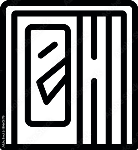 Elevator with opening doors showing modern office building interior in outline style