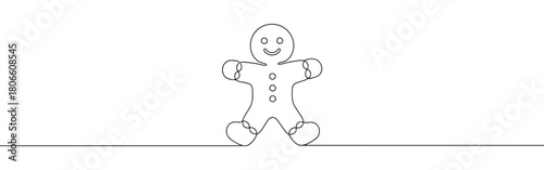 A continuous one-line drawing of a gingerbread man, symbolizing holiday treats and Christmas