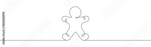 A continuous one-line drawing of a gingerbread man, symbolizing holiday treats and Christmas