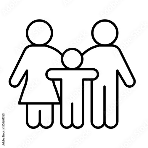 Healthy couple and child thin line icon, family therapy concept. Vector graphics. Man with woman and kid, psychology sign on white background, style icon mobile or web design.