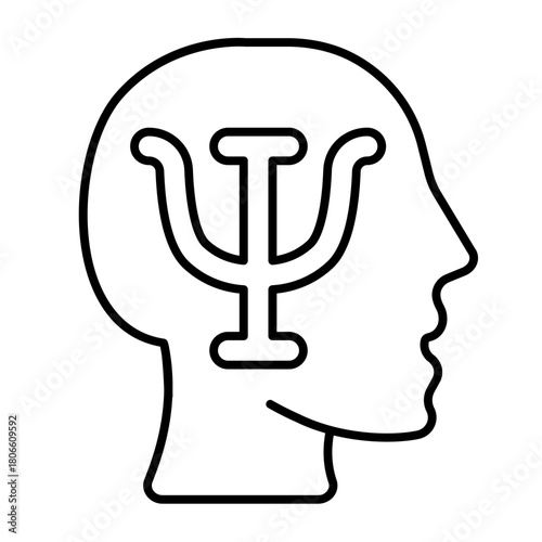 Human head with trident thin line icon, family therapy concept. Vector graphics. Symbol of psychiatry, mental health sign on white background, style icon mobile or web design.