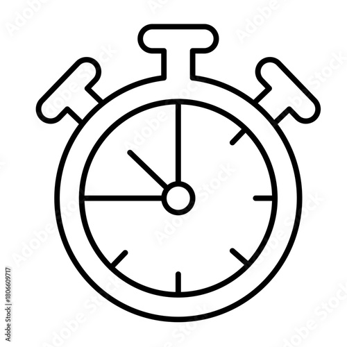 Stopwatch timer with buttons thin line icon, time measurement concept. Vector graphics. Alarm clock with arrows sign on white background, style icon mobile or web design.