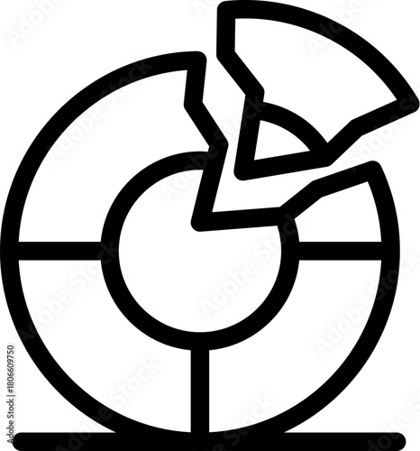 Simple icon of a broken pie chart, symbolizing market share loss, financial crisis, and economic downturn