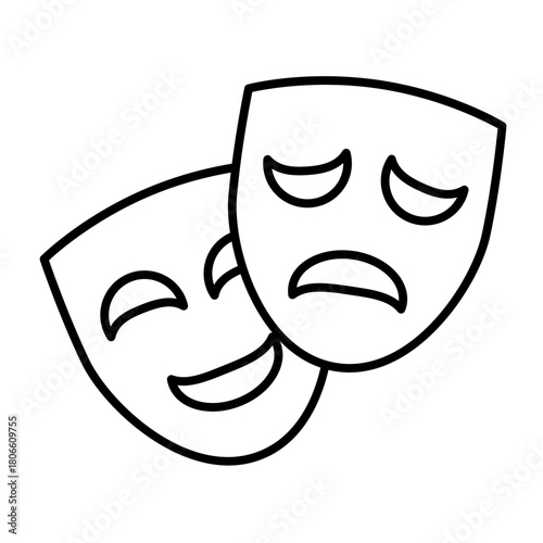 Theatrical masks of comedy and tragedy thin line icon, theatre concept. Vector graphics. Sad and positive emotion, psychology sign on white background, style icon mobile or web design.