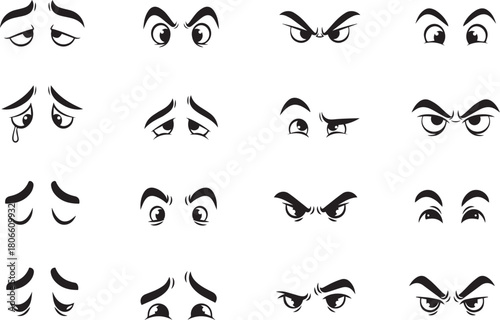 Cartoon Eyes Expressions Set – Black and White Emotion Face Icons