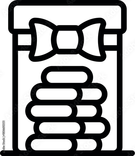 Rectangular gift box with decorative bow containing a stack of sweet treats, likely macarons, cookies, or other small cakes