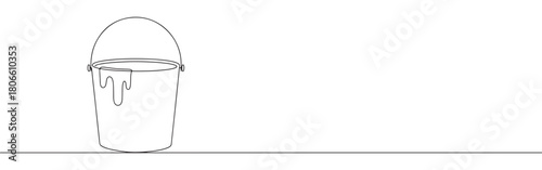 A continuous one-line drawing of a paint bucket, representing painting, home improvement, and creativity