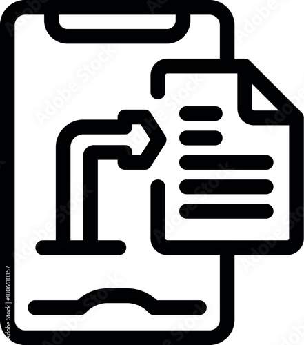 Data is being transferred from smartphone to document, symbolizing mobile document management and file sharing