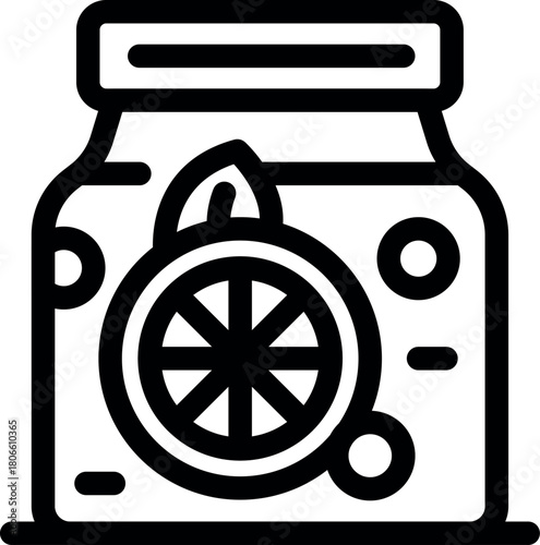 Homemade orange jam jar preserving the taste of summer with citrus fruit slice and leaf, perfect for breakfast or dessert