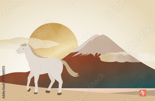A palomino horse and the first sunrise of the year