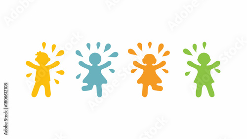 Joyful children silhouettes in vibrant colors, expressing happiness, ideal for educational materials, promoting inclusivity, and celebrating childhood fun