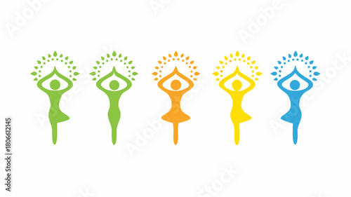 Find Your Inner Peace with Colorful Yoga Poses Tree of Life Design for Wellness Retreats and Meditation Studios, originally a Scalable Vector Graphic