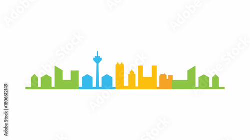 Colorful cityscape skyline for vibrant urban designs, ideal for modern city branding and creative projects, showcasing building diversity and architectural style