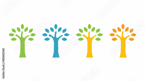 Vibrant seasonal trees in spring, summer, autumn, and winter colors bring a fresh and modern design element perfect for nature and environmental themes
