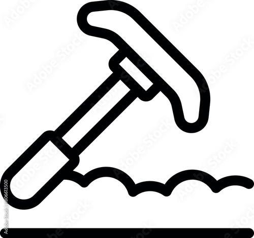 Ice axe breaking ice, essential tool for mountaineering and climbing on glaciers, ensuring safety and progress on icy terrain