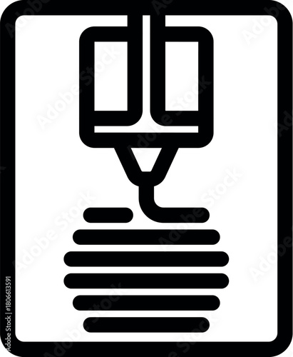 Icon of a 3d printer extruding filament to create a round object, representing additive manufacturing technology