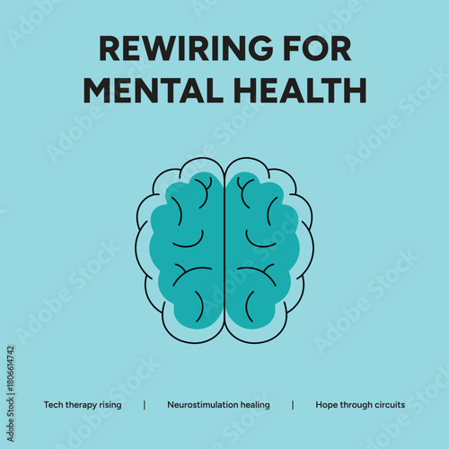 Rewiring for mental health with brain illustration on blue background