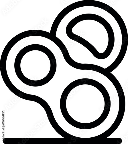 Simple black and white line drawing of a hand spinner lying on a surface, fidget toy for stress relief