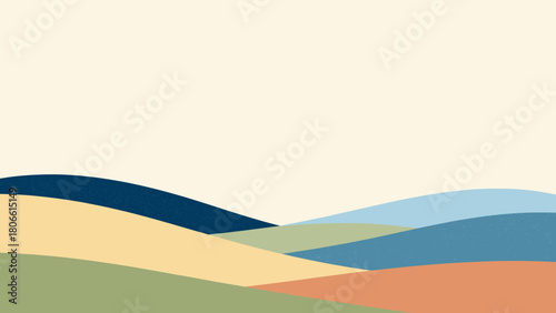 Abstract landscape with wavy hills in pastel colors on beige background  