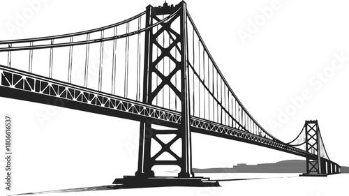 Black Gate Bridge landmark drawn in clean vector style, isolated format.