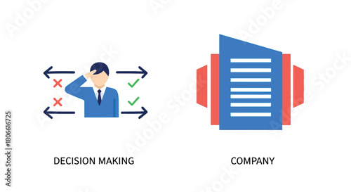 Vector illustration of decision making and company concept icons