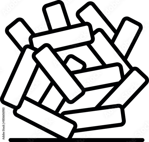 Kapla wooden planks are precariously stacked, forming an unstable structure, symbolizing fragility and risk