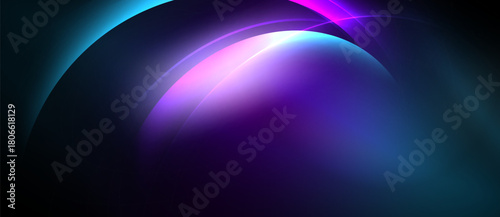 Abstract gradients form curved shapes. Dark background highlights vibrant blues, purples, whites. Smooth transitions create dynamic visual effect.