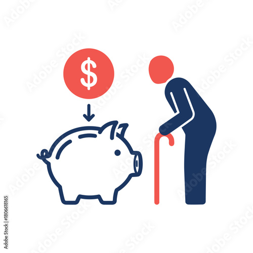 Vector illustration of elderly person saving money in a piggy bank