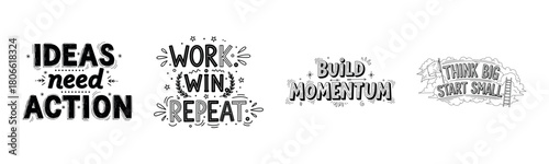 Inspirational quotes in black and white hand-drawn style on business and motivation