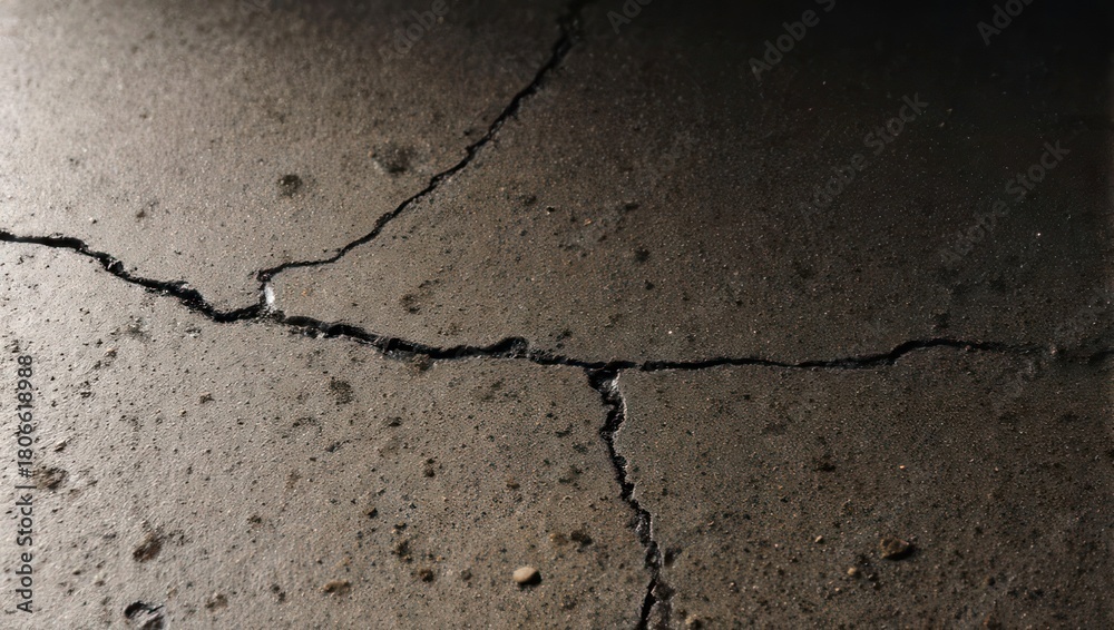 Fototapeta premium Close-up of cracked concrete. Dark gray, rough texture. Deep fissures
