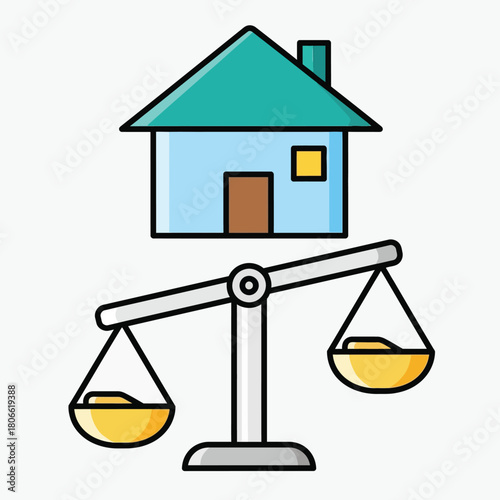 Vector illustration of house on a scale representing real estate investment and value