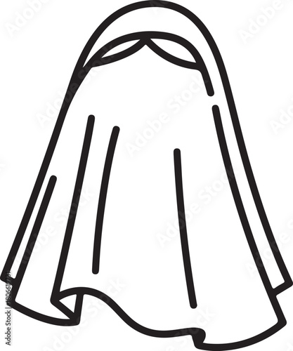 Draped cloth veil drawing illustration flowing fabric sheet hanging drapery material simple outline design element vector graphic
