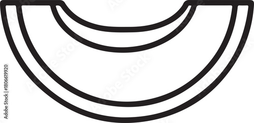 Minimalist black and white outline illustration depicting stylized half slice of melon or cantaloupe fruit cut in half