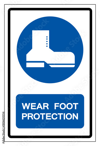 Wear Foot Protection Symbol Sign,Vector Illustration, Isolated On White Background Label.EPS10