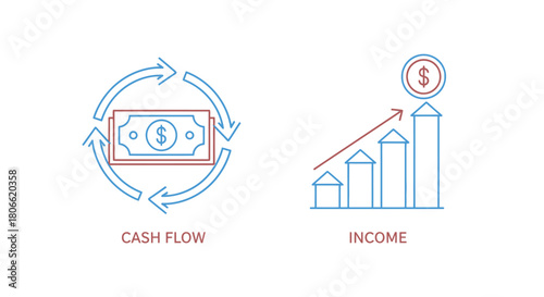 Vector illustration of cash flow and income growth icons