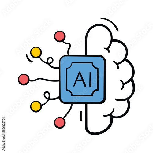 Well designed amazing icon of ai brain in hand drawn style