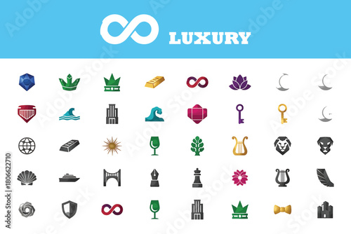 Elevate your brand with this diverse collection of luxe logo design elements, perfect for creating a sophisticated and memorable visual identity now