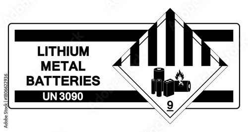Lithium Metal Batteries UN 3090 Symbol Sign, Vector Illustration, Isolate On White Background Label. EPS10