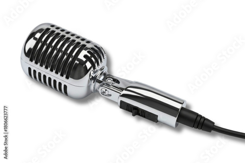 vintage chrome microphone with cable.