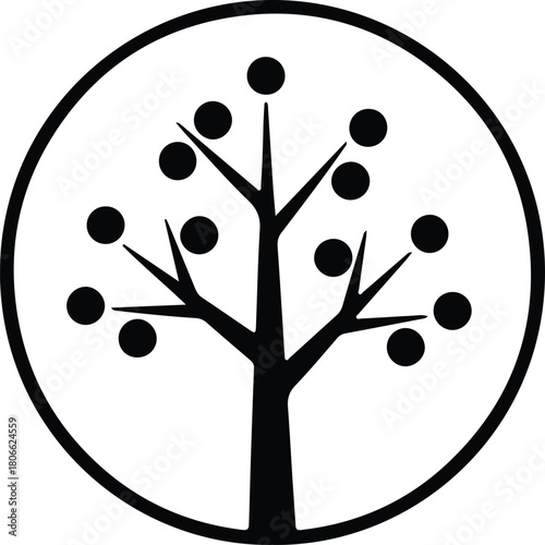 Illustrator apple tree with spherical fruits inside a circle Silhouette vector